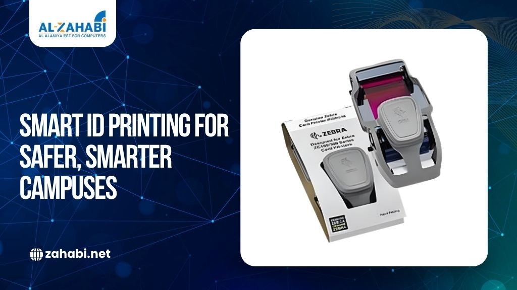Zebra ID card printer system for smart campus security and identification solutions.