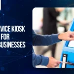 Customer using self service kiosk machine for payment and ordering in Kuwait retail store