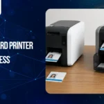 Professional ID card printers printing employee ID badges for business identification and access control systems