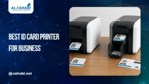 Professional ID card printers printing employee ID badges for business identification and access control systems