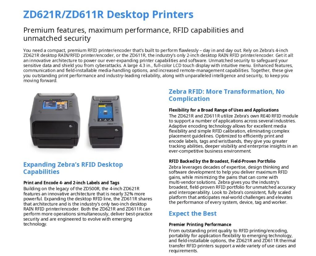 Zebra Zd621R Rfid Label Printer Zd6A142-30Efr2Ez 3 B09Ab2A226Bf3Ca5D6C6C12489Fa46Bf