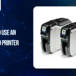 Dual ID card printers displayed for a guide on how to use an ID card printer for PVC card printing and employee ID creation