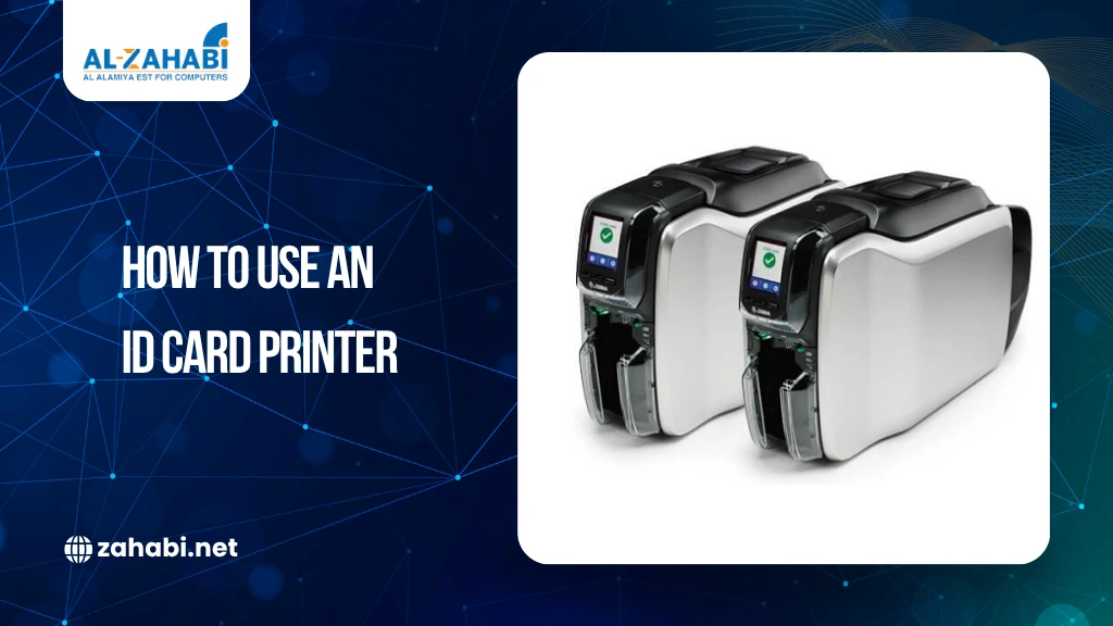 Dual ID card printers displayed for a guide on how to use an ID card printer for PVC card printing and employee ID creation