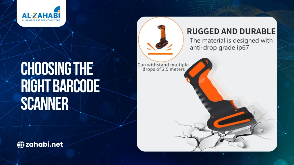 Rugged handheld barcode scanner designed for industrial use with IP67 durability and drop resistance features
