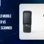 Handheld mobile computer and barcode scanner comparison showing two data capture devices used in retail, warehouse, and logistics operations.