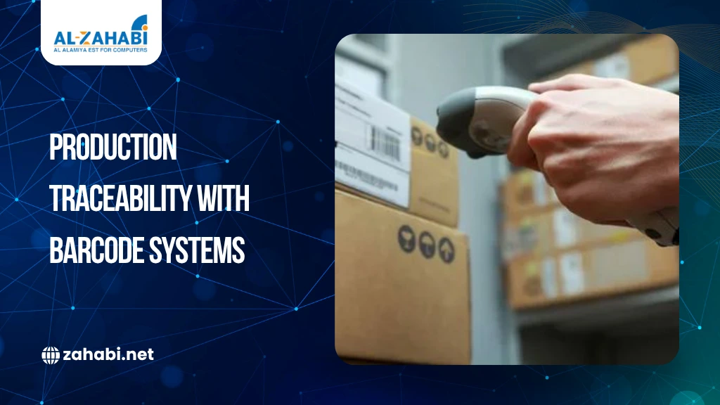 Worker using a barcode scanner to track products, demonstrating production traceability with barcode systems in manufacturing environments.