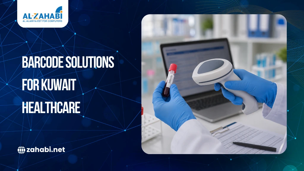 Healthcare professional wearing gloves scans a labeled blood sample tube with a handheld barcode scanner in a medical laboratory.